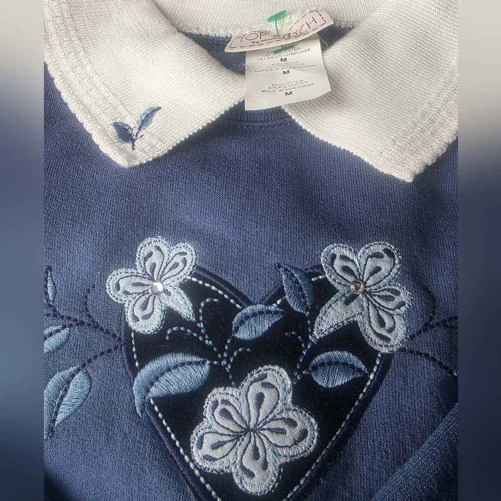 Women's Blue Sweat Shirt with Floral Embroidery